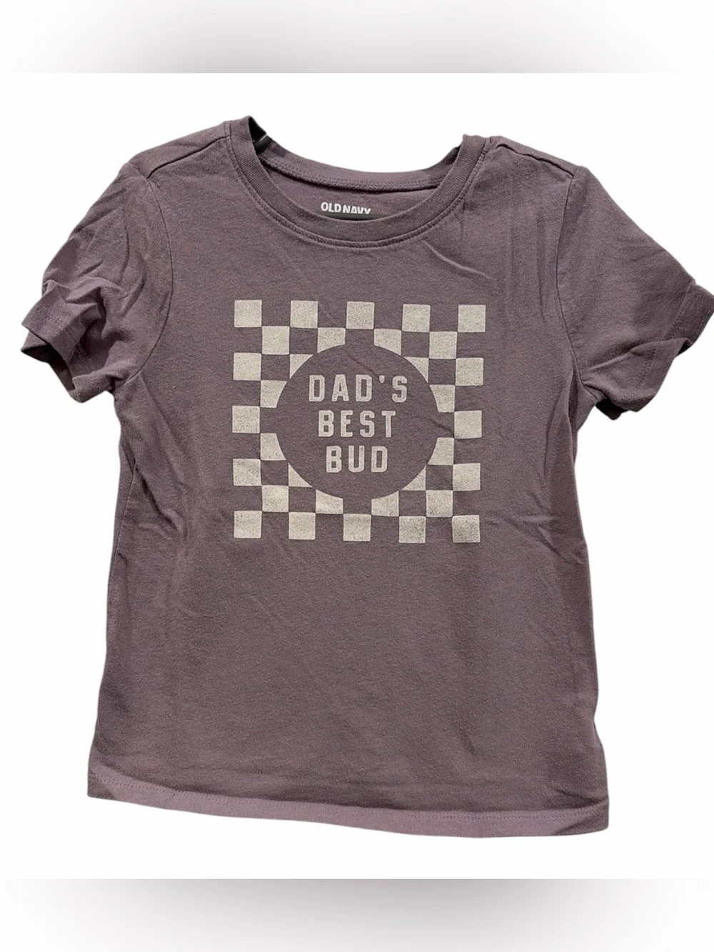 Old Navy Purple Graphic Tee with Cream Checker Design